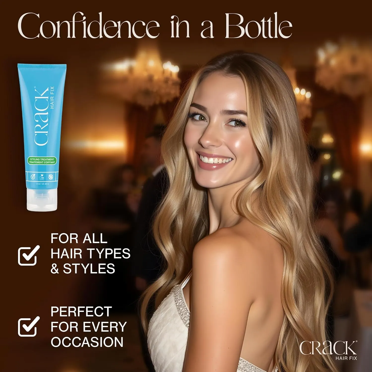 Crack HAIR FIX Styling Treatment - Multi-Tasking, Anti-Frizz, Leave-In Styling Cream with Protection from Humidity, Chlorine, Heat Treatments & Sun, 3 oz