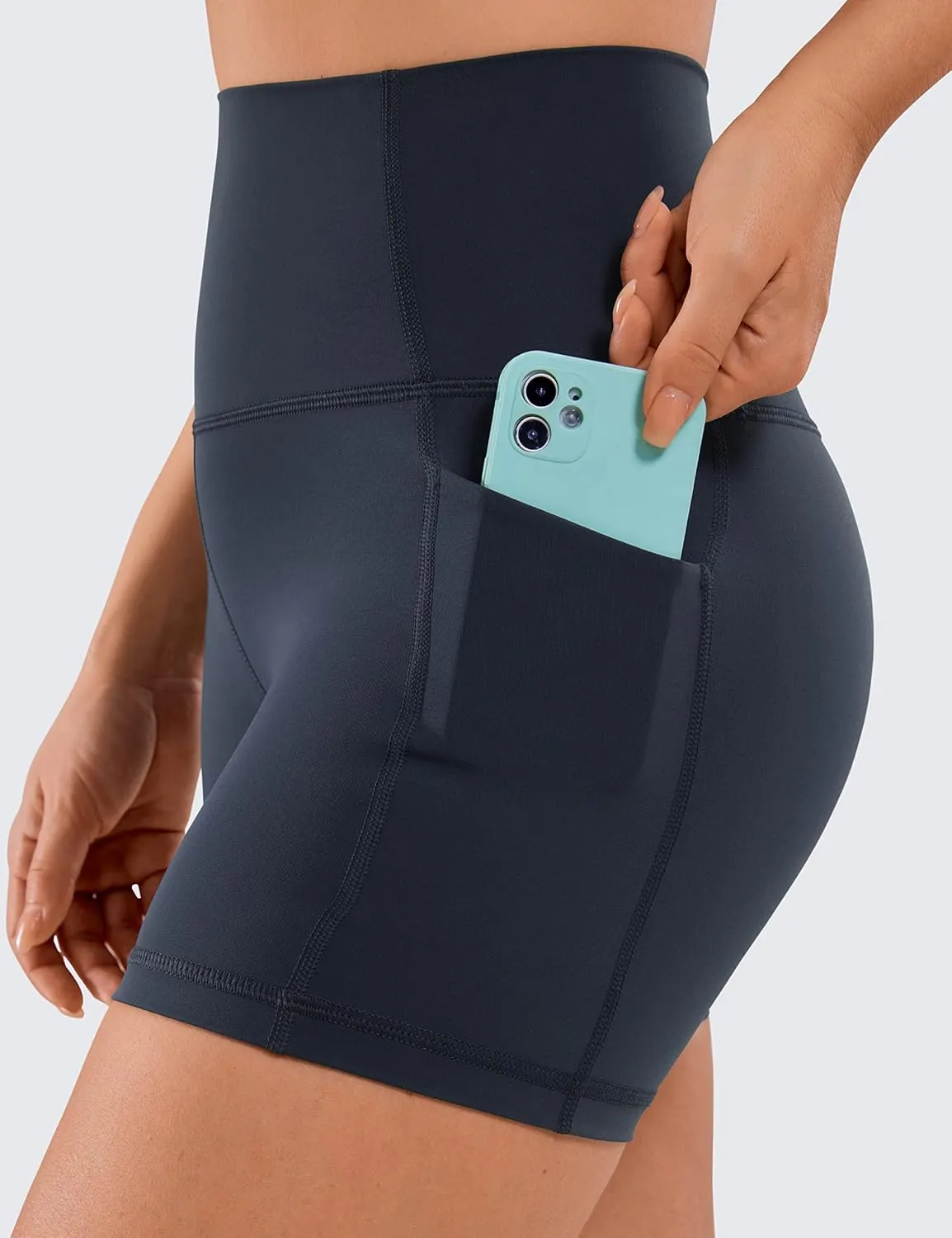 CRZ YOGA Women's Naked Feeling Biker Shorts with Pockets 4'' - High Waisted Yoga Gym Workout Spandex