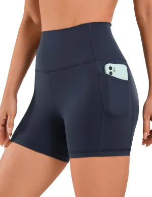 CRZ YOGA Women's Naked Feeling Biker Shorts with Pockets 4'' - High Waisted Yoga Gym Workout Spandex