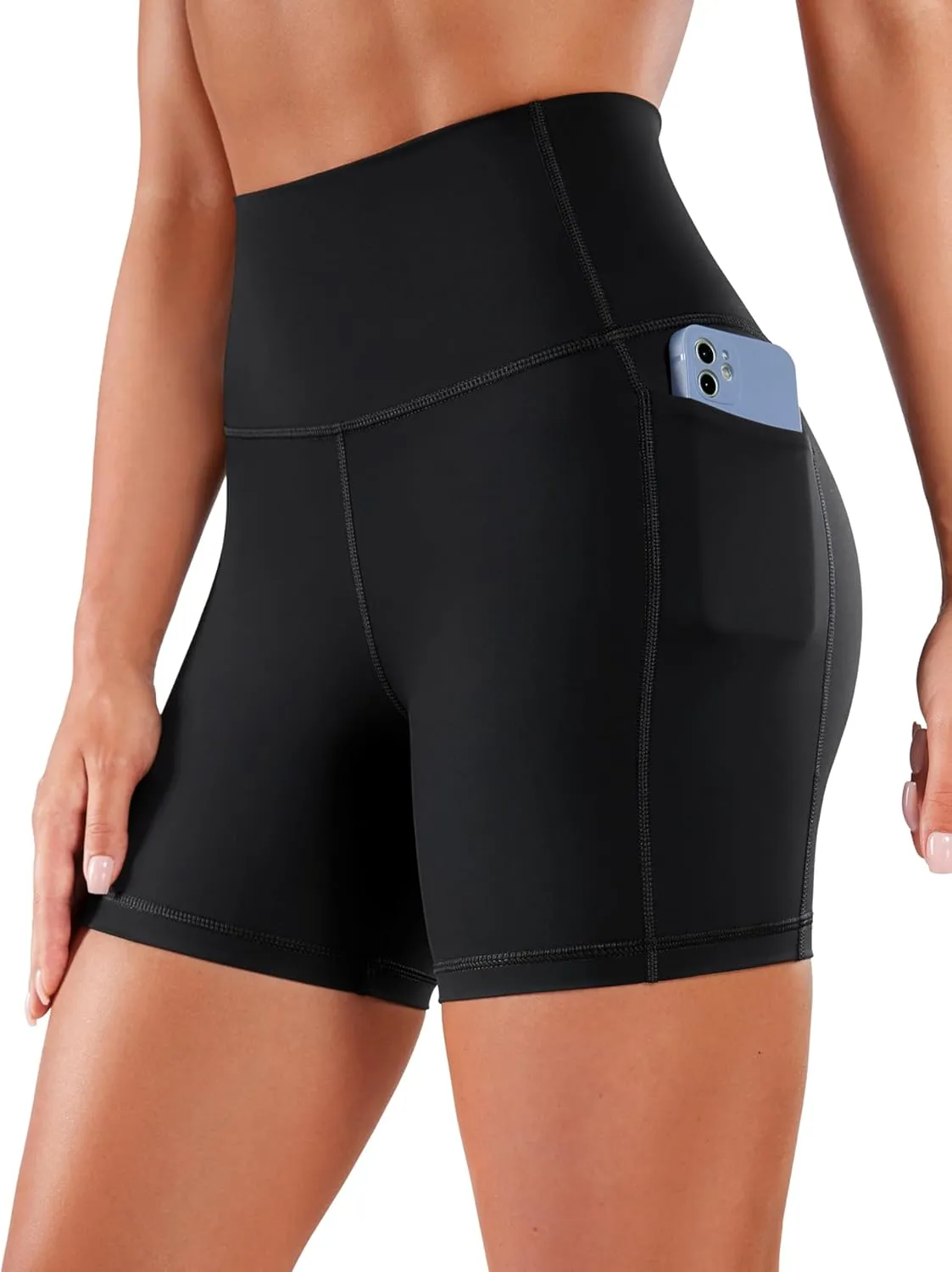 CRZ YOGA Women's Naked Feeling Biker Shorts with Pockets 5'' - High Waisted Yoga Gym Workout Spandex
