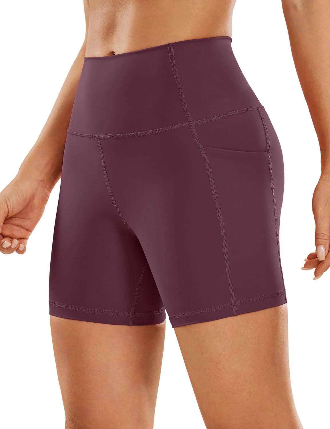 CRZ YOGA Women's Naked Feeling Biker Shorts with Pockets 5'' - High Waisted Yoga Gym Workout Spandex