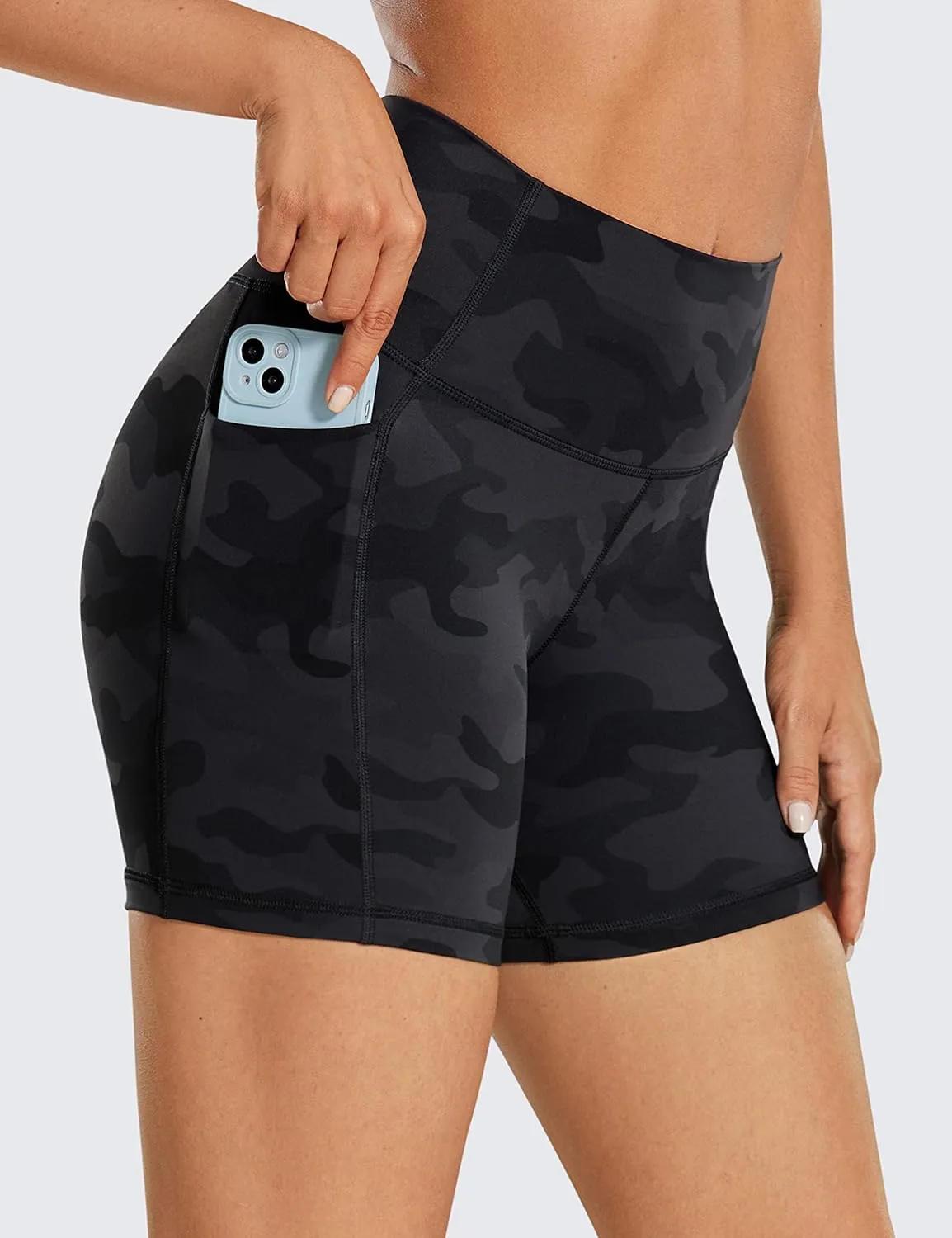 CRZ YOGA Women's Naked Feeling Biker Shorts with Pockets 5'' - High Waisted Yoga Gym Workout Spandex