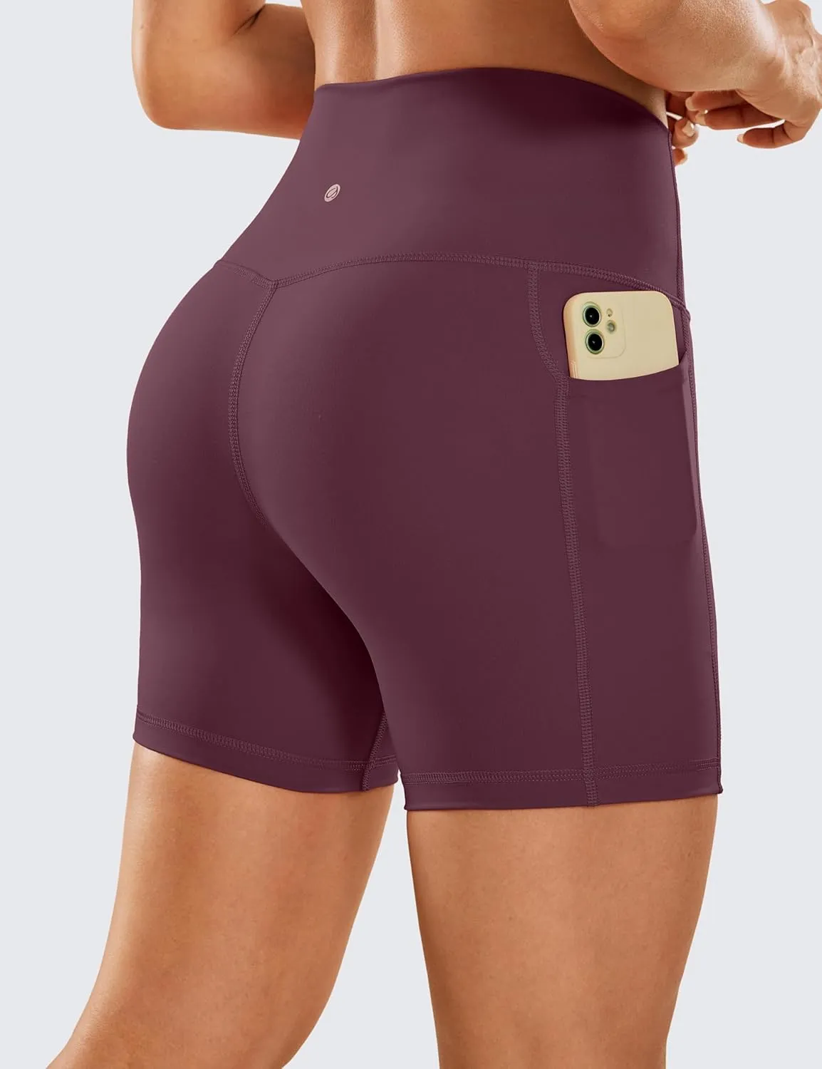 CRZ YOGA Women's Naked Feeling Biker Shorts with Pockets 5'' - High Waisted Yoga Gym Workout Spandex