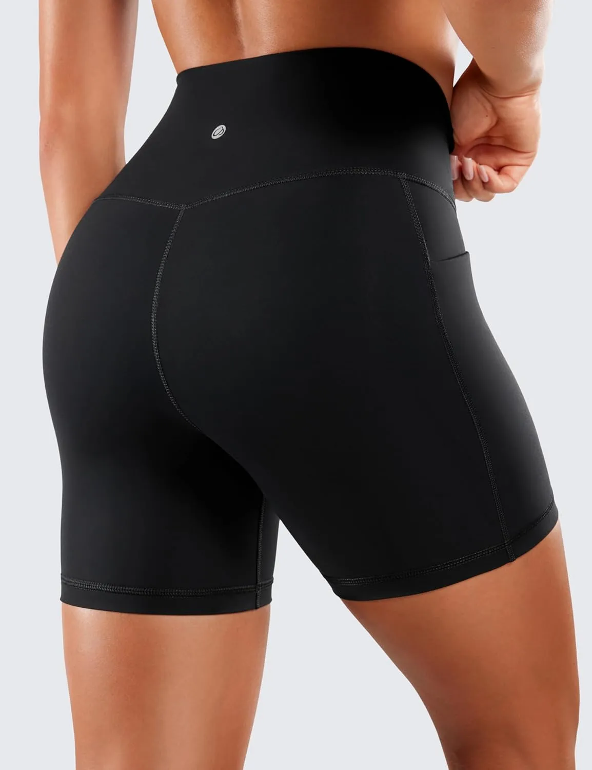 CRZ YOGA Women's Naked Feeling Biker Shorts with Pockets 5'' - High Waisted Yoga Gym Workout Spandex