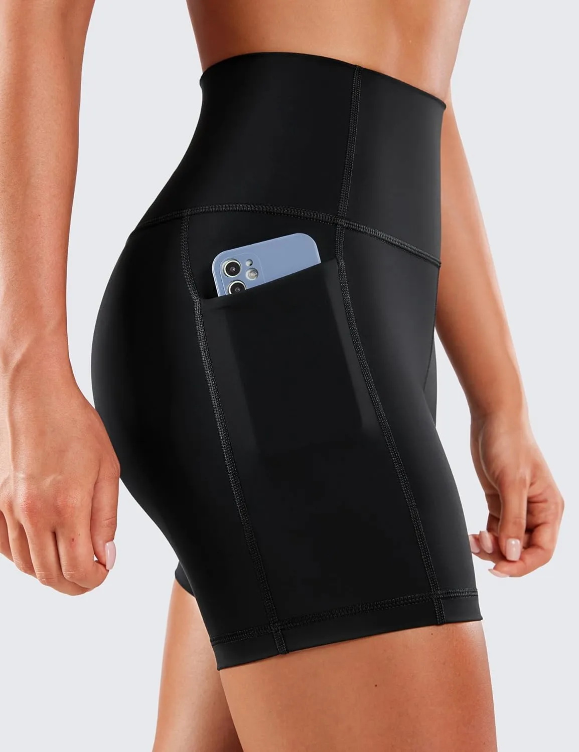 CRZ YOGA Women's Naked Feeling Biker Shorts with Pockets 5'' - High Waisted Yoga Gym Workout Spandex