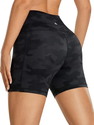 CRZ YOGA Women's Naked Feeling Biker Shorts with Pockets 5'' - High Waisted Yoga Gym Workout Spandex