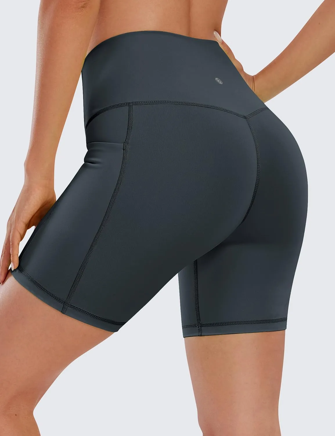 CRZ YOGA Women's Naked Feeling Biker Shorts with Pockets 6'' - High Waisted Yoga Gym Workout Spandex