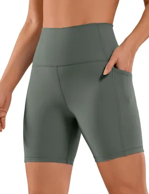 CRZ YOGA Women's Naked Feeling Biker Shorts with Pockets 6'' - High Waisted Yoga Gym Workout Spandex