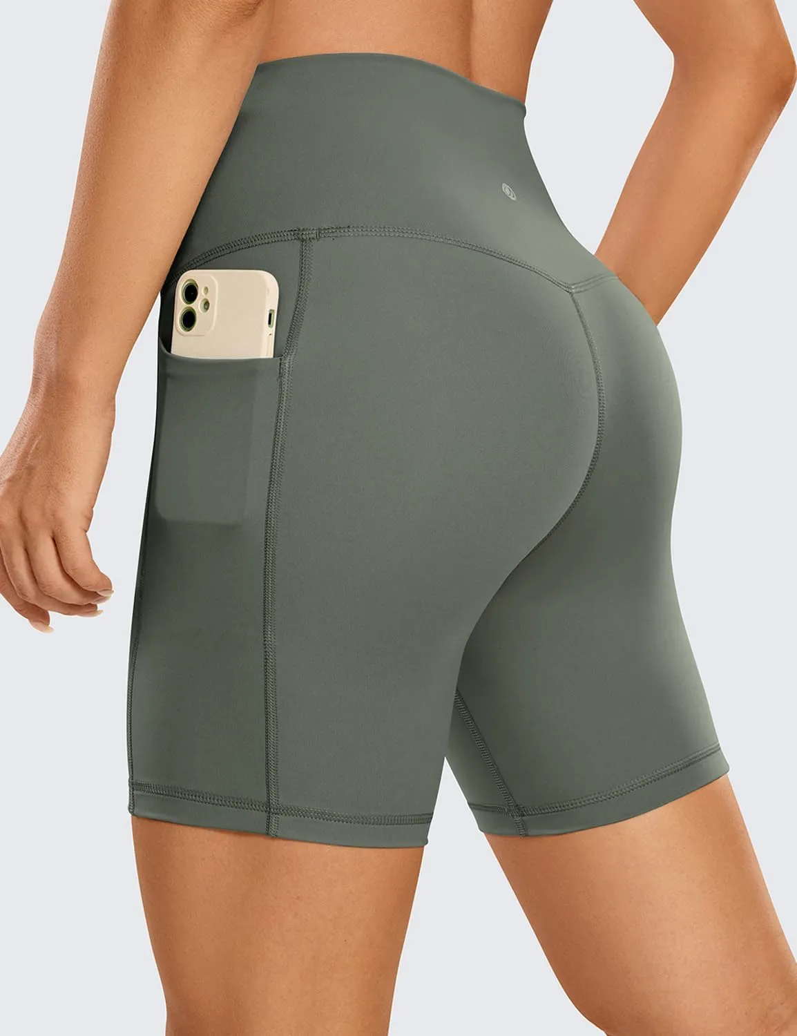 CRZ YOGA Women's Naked Feeling Biker Shorts with Pockets 6'' - High Waisted Yoga Gym Workout Spandex