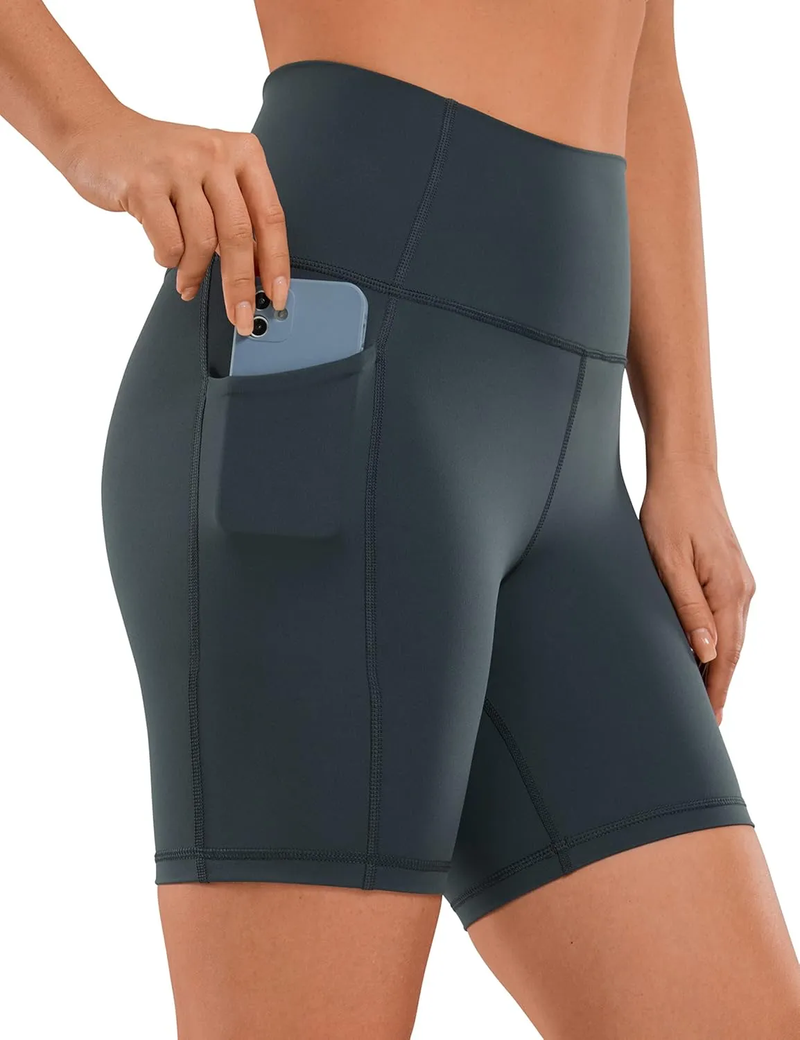 CRZ YOGA Women's Naked Feeling Biker Shorts with Pockets 6'' - High Waisted Yoga Gym Workout Spandex
