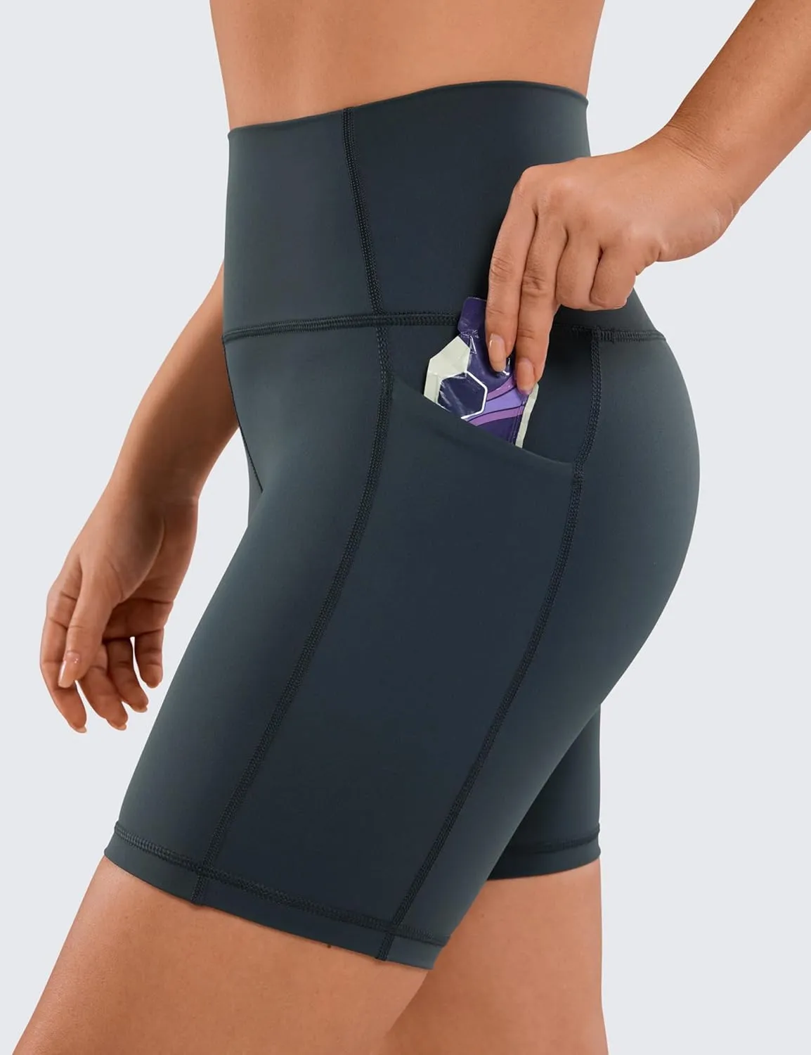 CRZ YOGA Women's Naked Feeling Biker Shorts with Pockets 6'' - High Waisted Yoga Gym Workout Spandex
