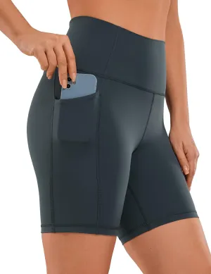 CRZ YOGA Women's Naked Feeling Biker Shorts with Pockets 6'' - High Waisted Yoga Gym Workout Spandex