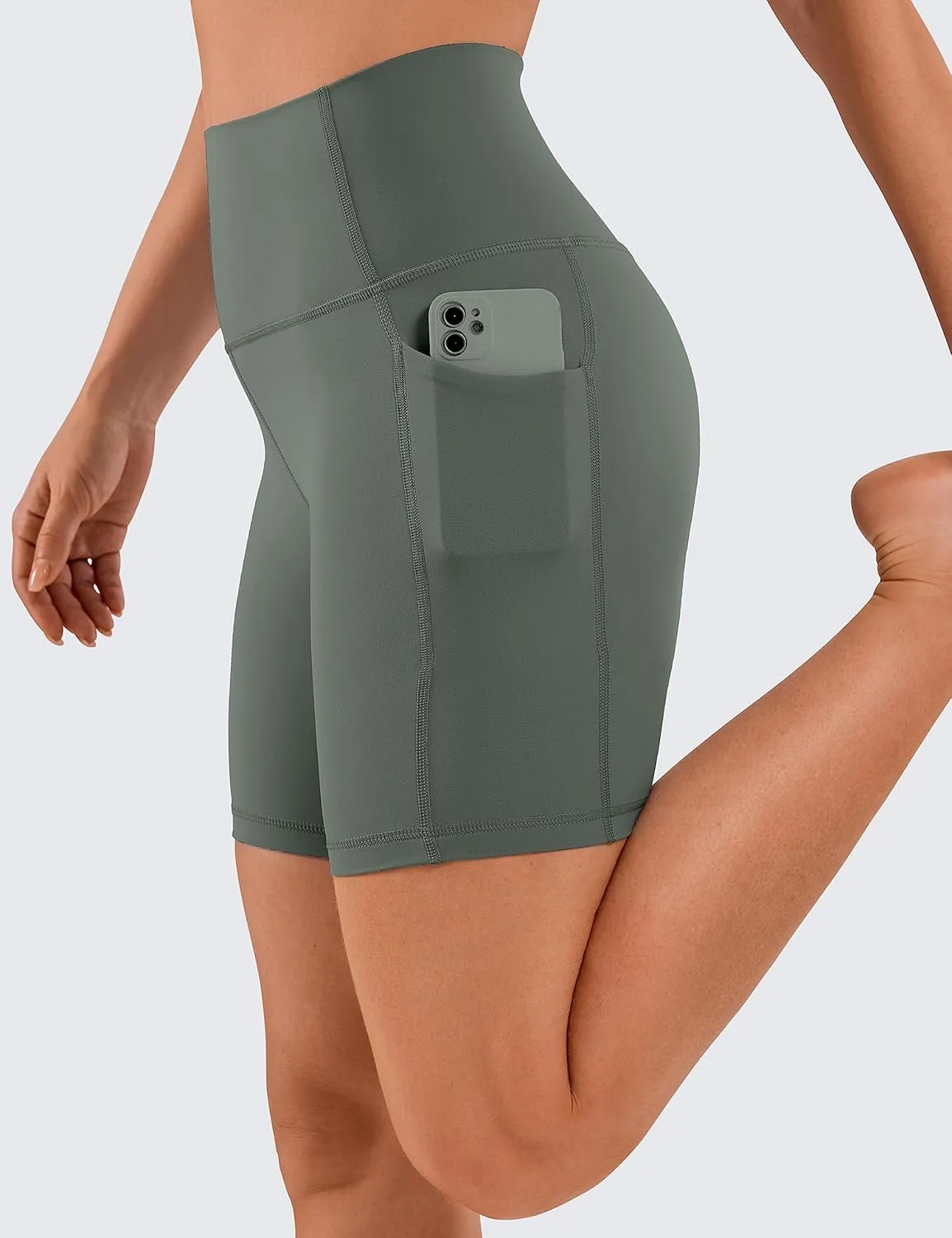 CRZ YOGA Women's Naked Feeling Biker Shorts with Pockets 6'' - High Waisted Yoga Gym Workout Spandex