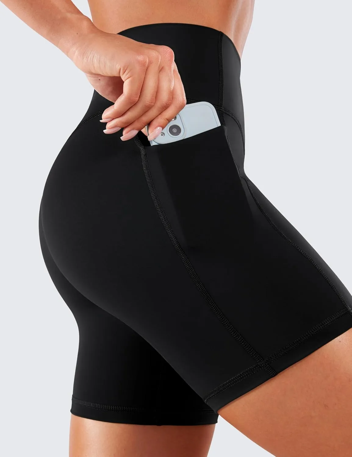 CRZ YOGA Women's Naked Feeling Biker Shorts with Pockets 6'' - High Waisted Yoga Gym Workout Spandex