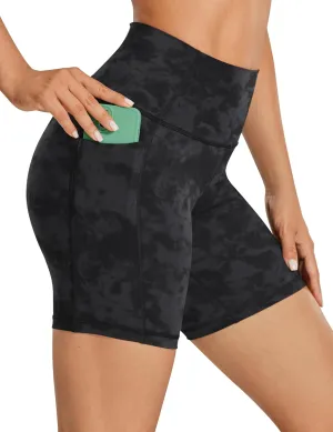 CRZ YOGA Women's Naked Feeling Biker Shorts with Pockets 6'' - High Waisted Yoga Gym Workout Spandex