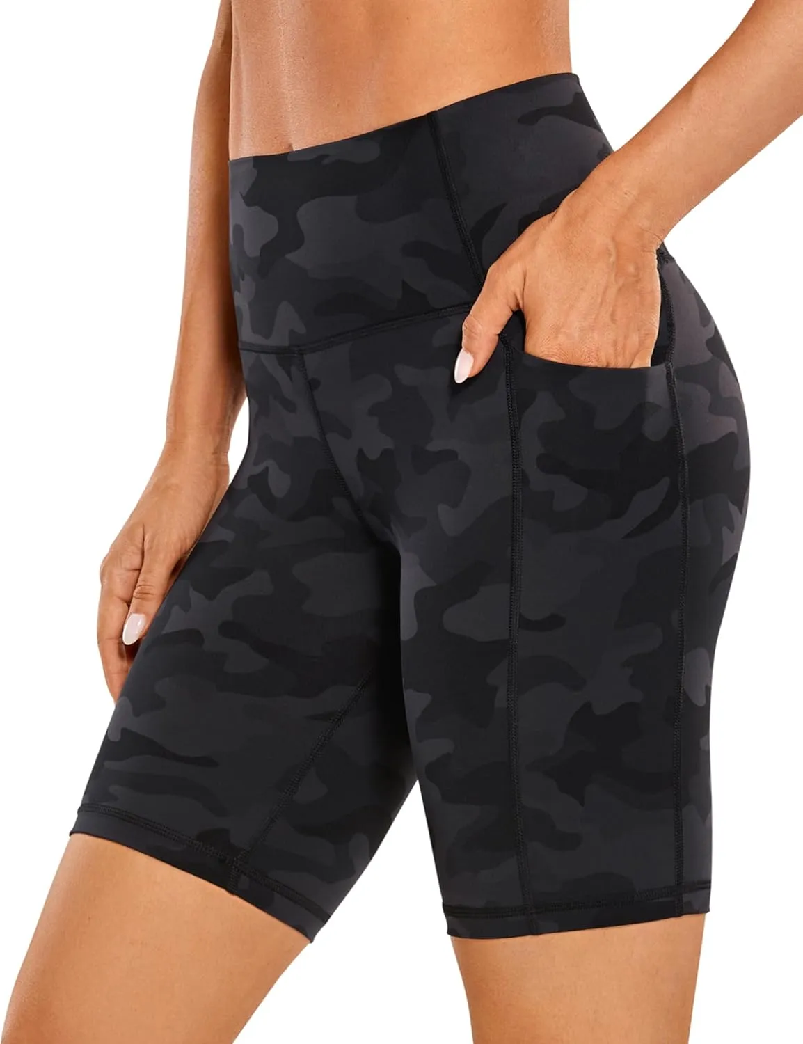 CRZ YOGA Women's Naked Feeling Biker Shorts with Pockets 8'' - High Waisted Yoga Gym Workout Spandex