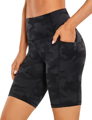 CRZ YOGA Women's Naked Feeling Biker Shorts with Pockets 8'' - High Waisted Yoga Gym Workout Spandex