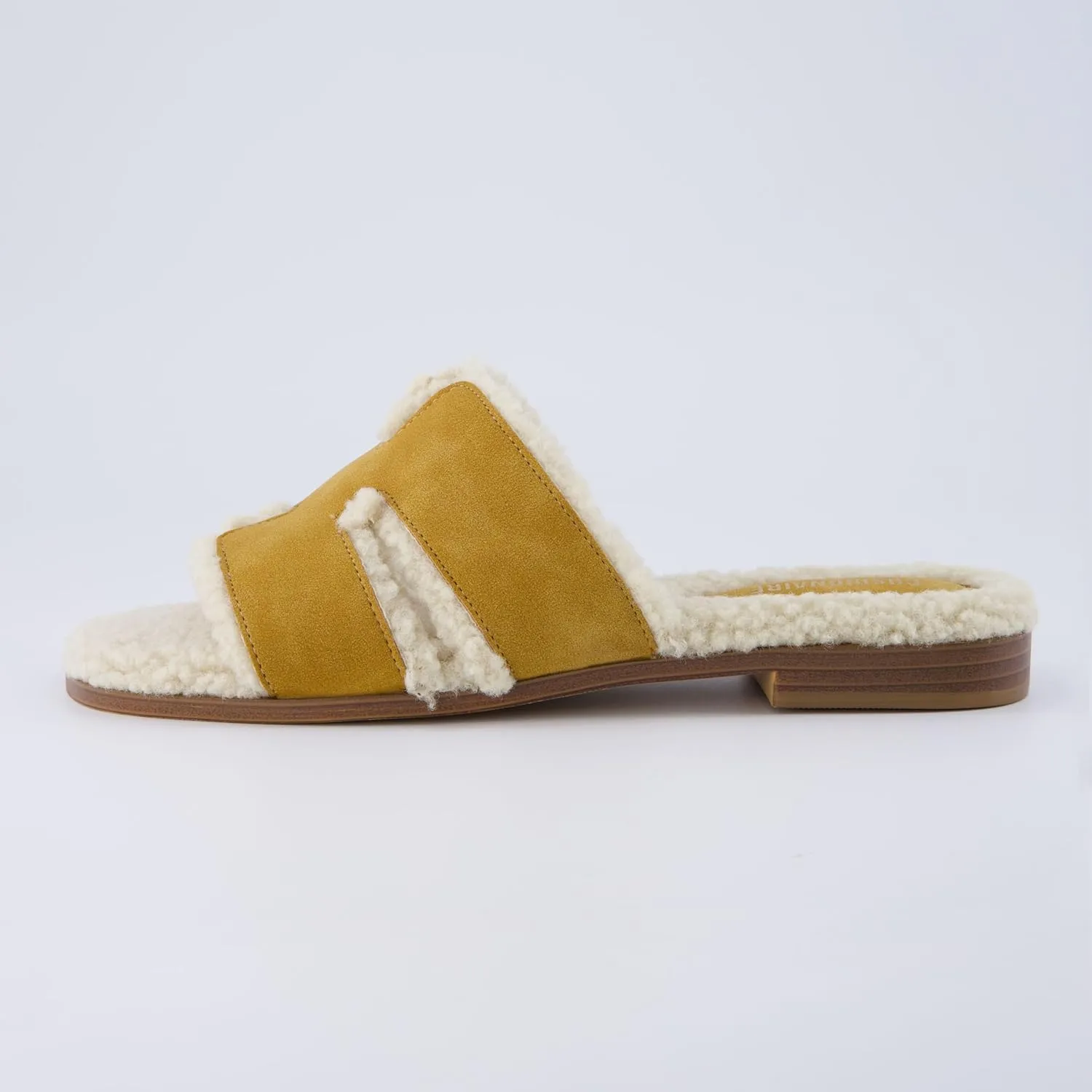 CUSHIONAIRE Women's Voyage Fur Faux Shearling lined slide sandal  Memory Foam, Wide Widths Available