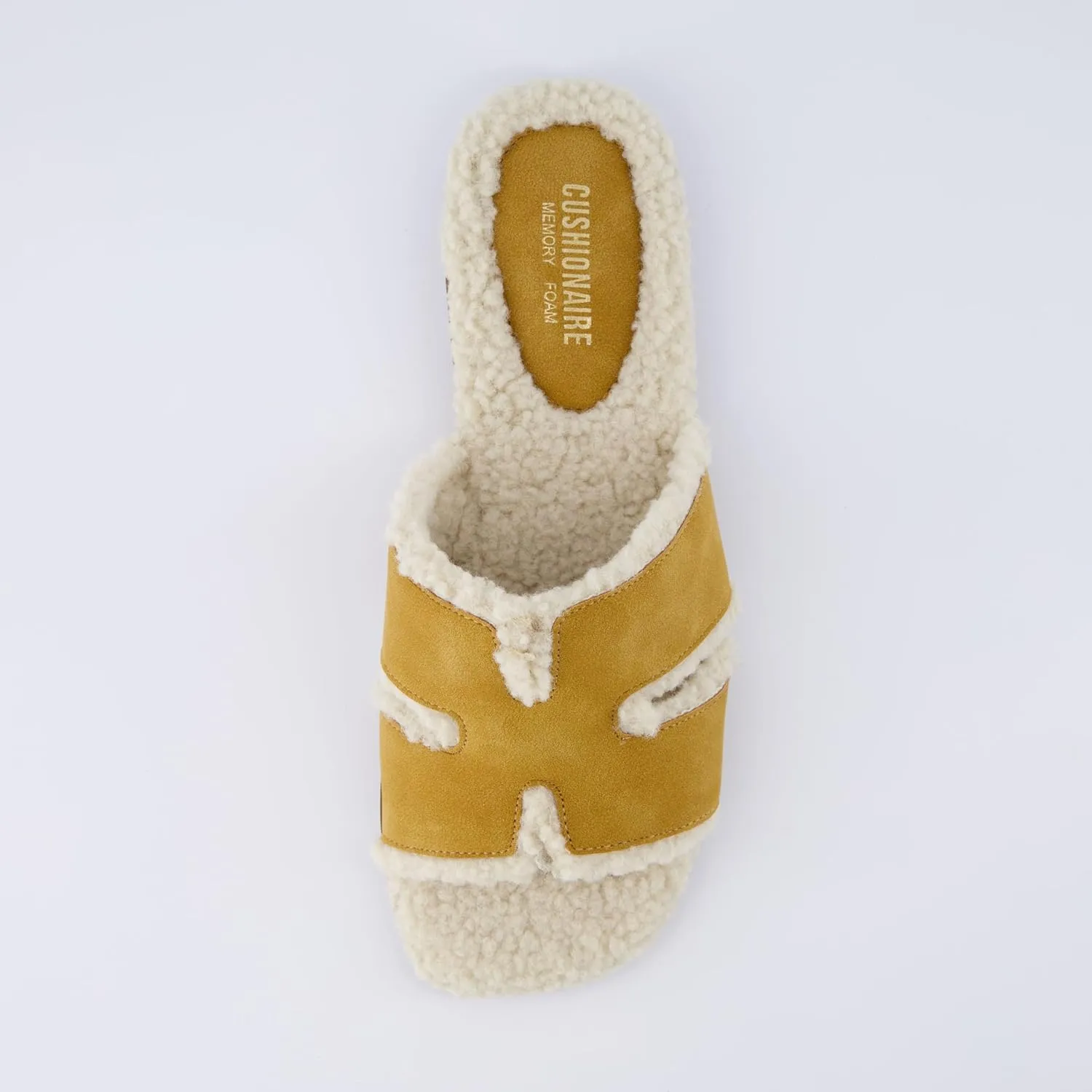 CUSHIONAIRE Women's Voyage Fur Faux Shearling lined slide sandal  Memory Foam, Wide Widths Available