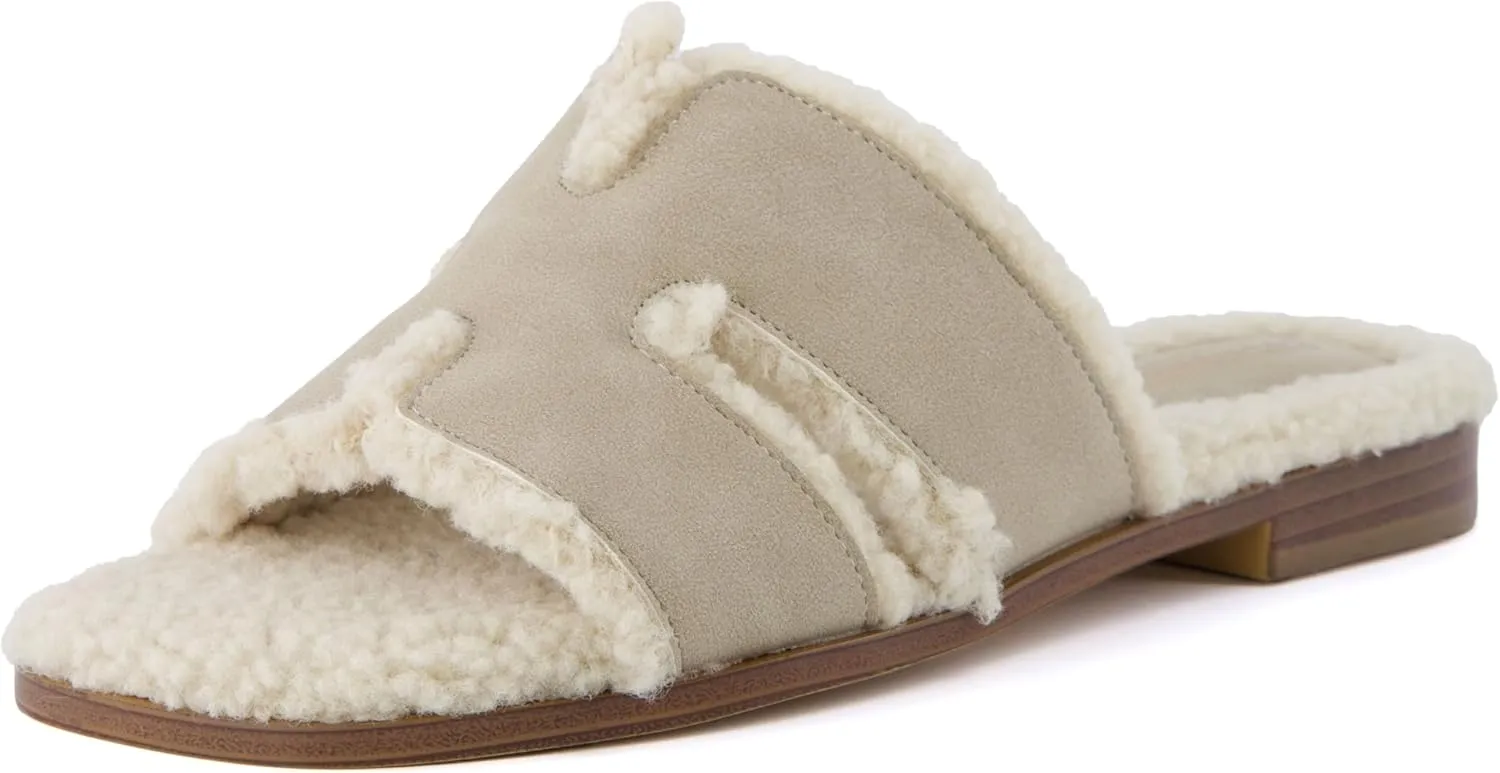 CUSHIONAIRE Women's Voyage Fur Faux Shearling lined slide sandal  Memory Foam, Wide Widths Available