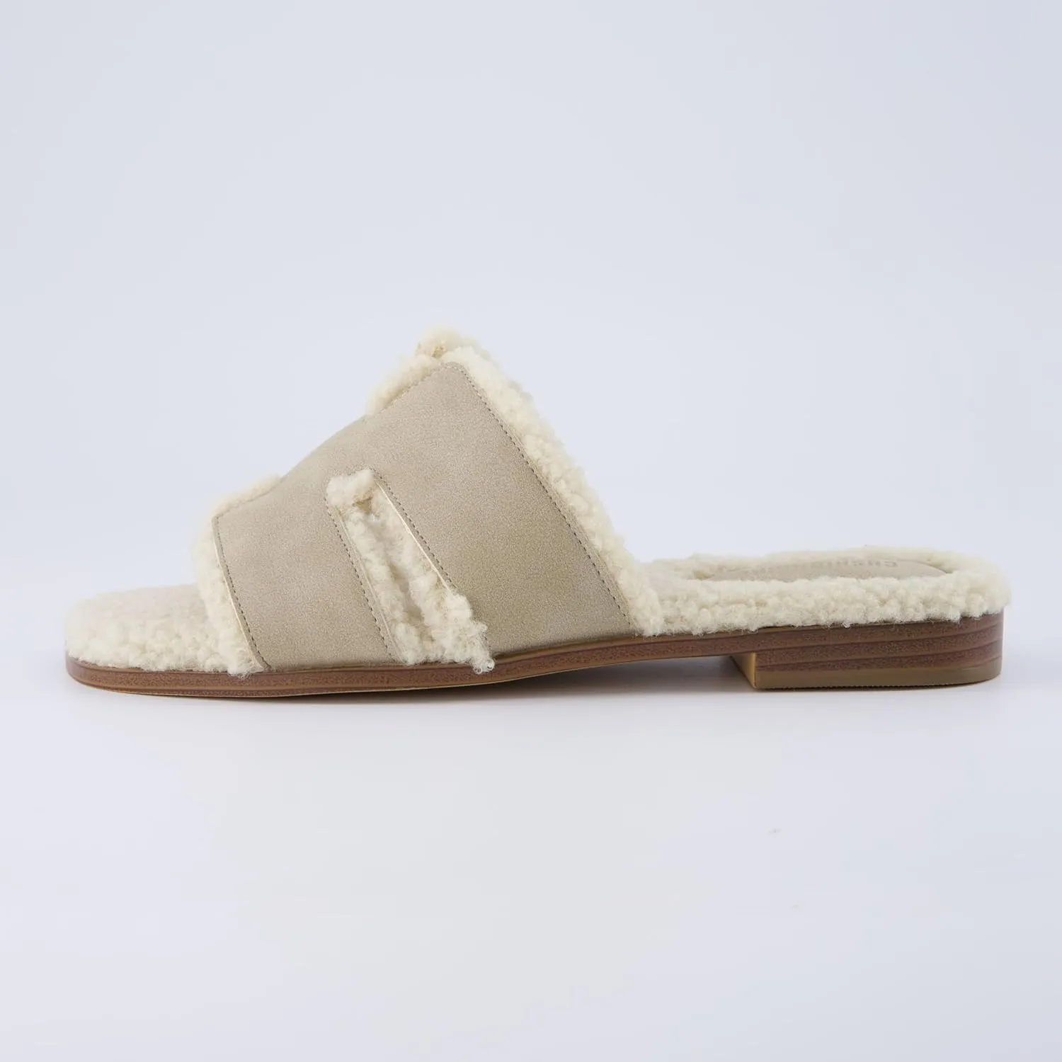 CUSHIONAIRE Women's Voyage Fur Faux Shearling lined slide sandal  Memory Foam, Wide Widths Available