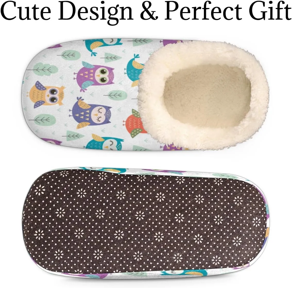 Cute Owl Women's Slippers, Cartoon Soft Cozy Plush Lined House Slipper Shoes Indoor Non-Slip Slippers for Women Girls Teenager