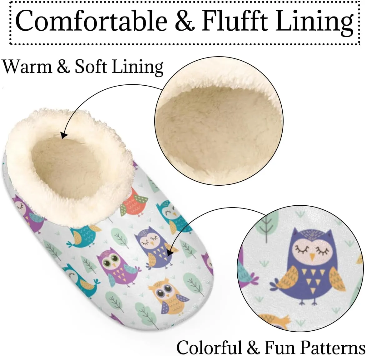 Cute Owl Women's Slippers, Cartoon Soft Cozy Plush Lined House Slipper Shoes Indoor Non-Slip Slippers for Women Girls Teenager