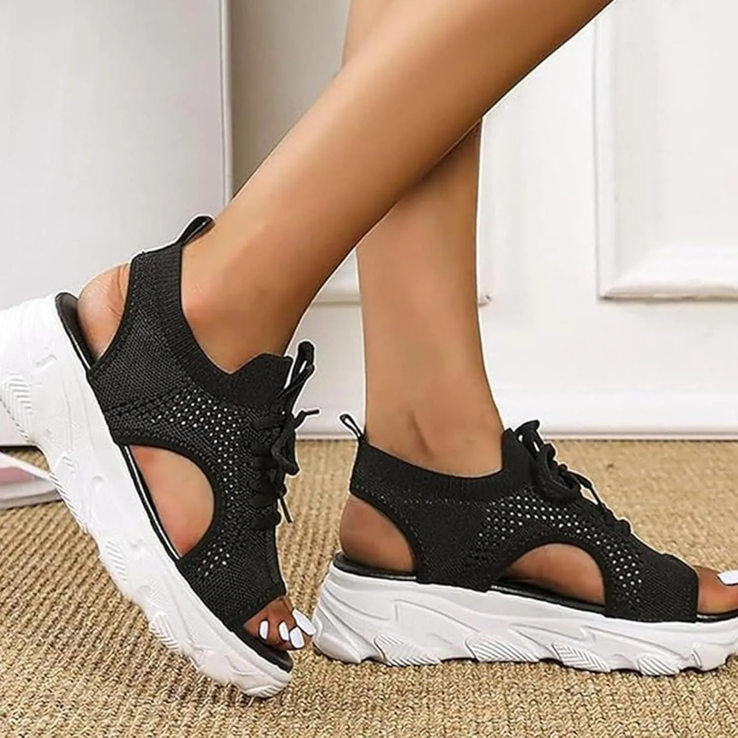 Cute Sandals for Women Summer Washable Slingback Orthopedic Slide Sport Sandals Causal Mesh Open Toe Platform Wedge Sandal with Arch Support Comfy Sports Knit Shoes
