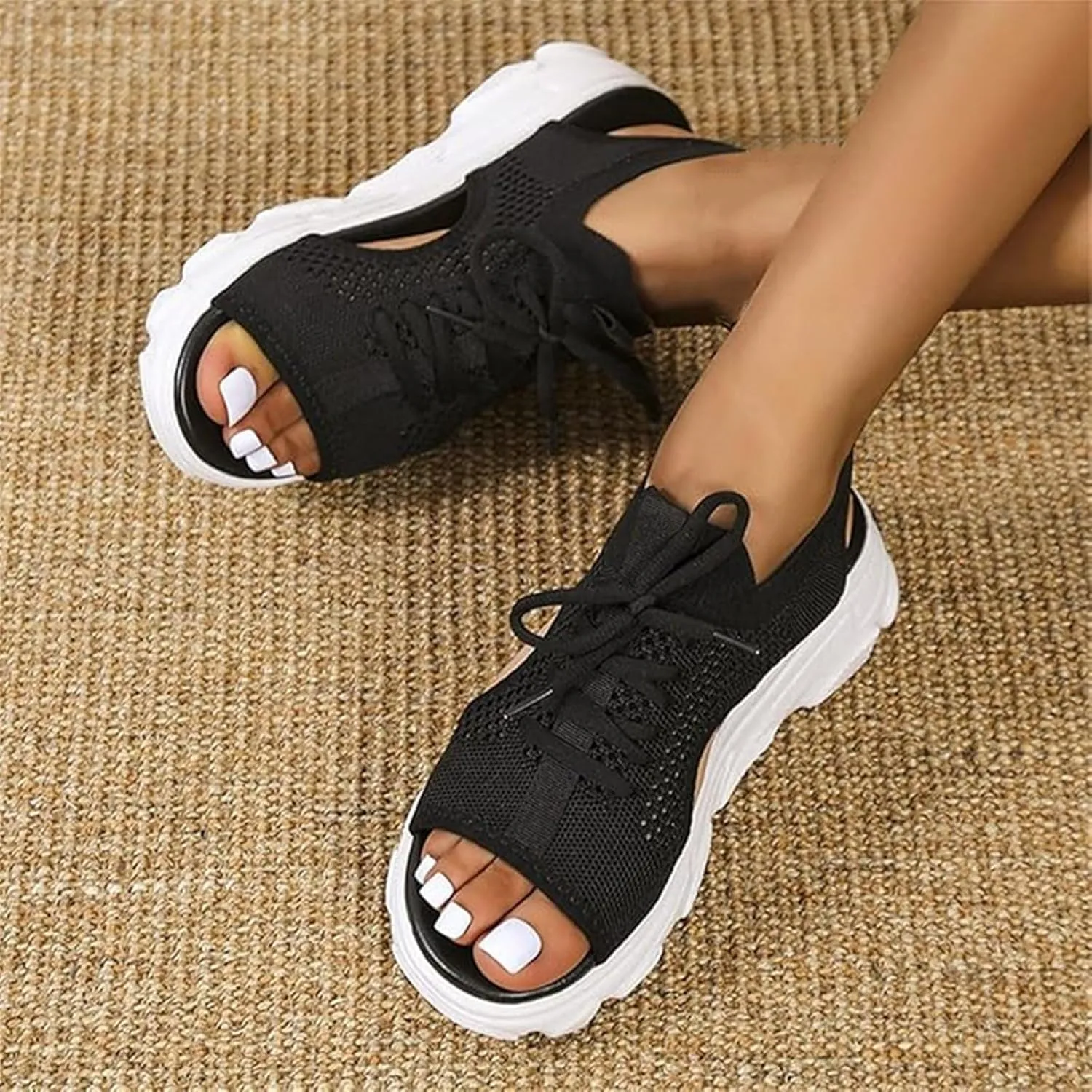 Cute Sandals for Women Summer Washable Slingback Orthopedic Slide Sport Sandals Causal Mesh Open Toe Platform Wedge Sandal with Arch Support Comfy Sports Knit Shoes