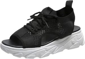 Cute Sandals for Women Summer Washable Slingback Orthopedic Slide Sport Sandals Causal Mesh Open Toe Platform Wedge Sandal with Arch Support Comfy Sports Knit Shoes