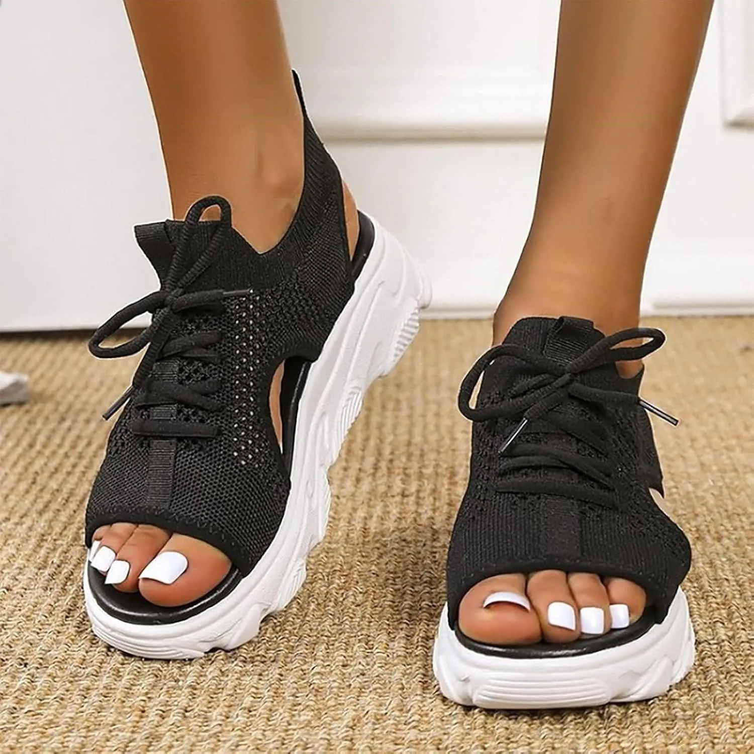 Cute Sandals for Women Summer Washable Slingback Orthopedic Slide Sport Sandals Causal Mesh Open Toe Platform Wedge Sandal with Arch Support Comfy Sports Knit Shoes
