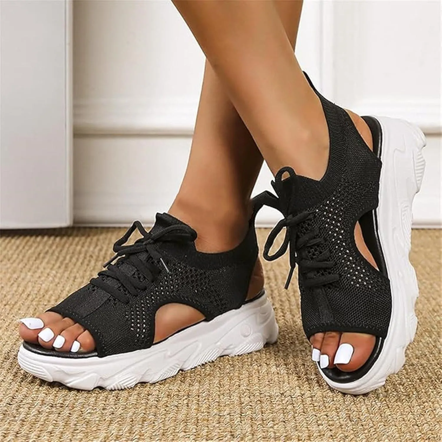 Cute Sandals for Women Summer Washable Slingback Orthopedic Slide Sport Sandals Causal Mesh Open Toe Platform Wedge Sandal with Arch Support Comfy Sports Knit Shoes