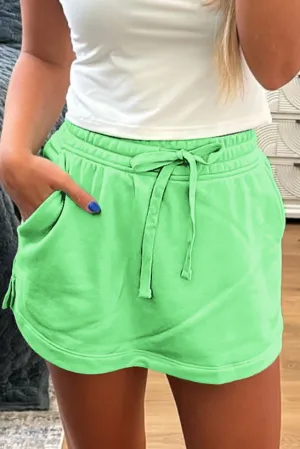 Cyan Burst Terry Skort – Light Green Drawstring Mini | Sneaker Match for New Balance 9060 “Cyan Burst”