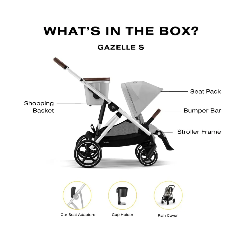 Cybex Gazelle S Stroller, Modular Double Stroller for Infant and Toddler, Includes Detachable Shopping Basket, Over 20  Configurations, Folds Flat for Easy Storage, Lava Grey