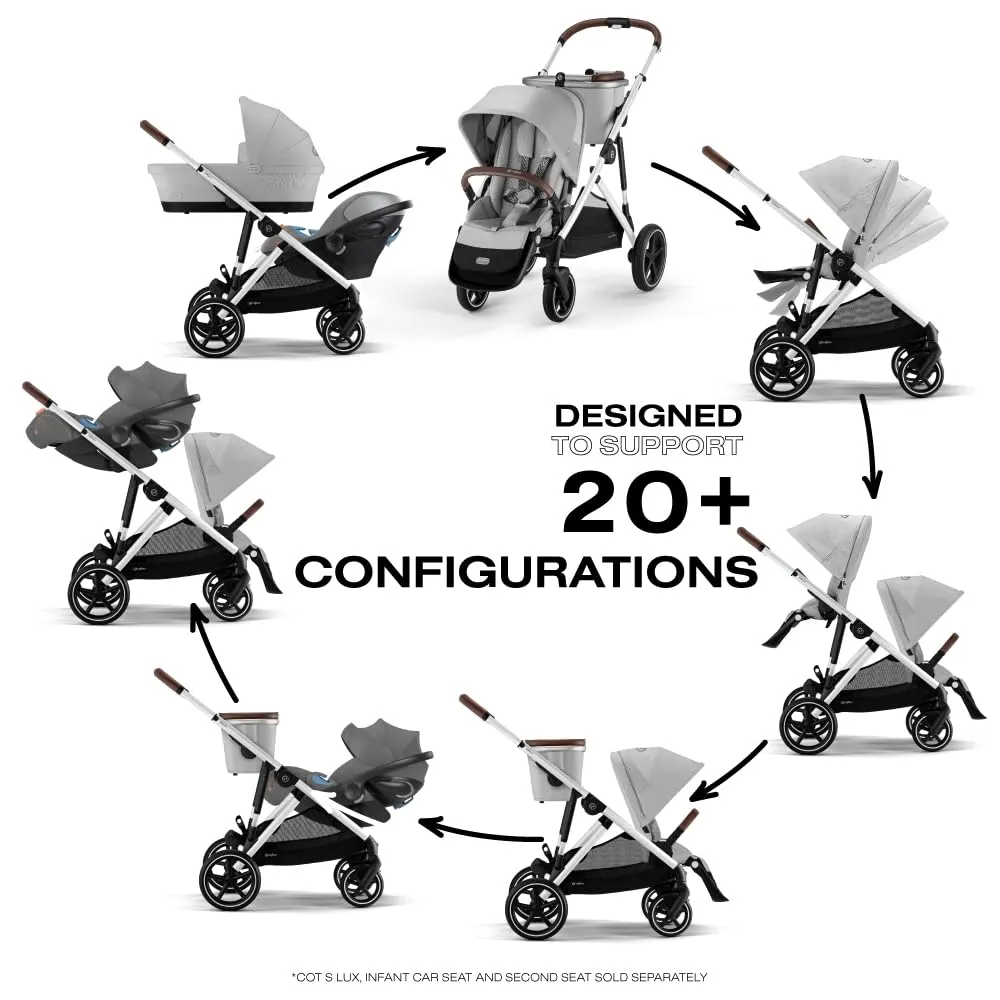 Cybex Gazelle S Stroller, Modular Double Stroller for Infant and Toddler, Includes Detachable Shopping Basket, Over 20  Configurations, Folds Flat for Easy Storage, Lava Grey