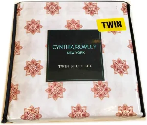 Cynthia Rowley Microfiber Twin Size Sheet Set - Brown Medallion On White 100% Microfiber