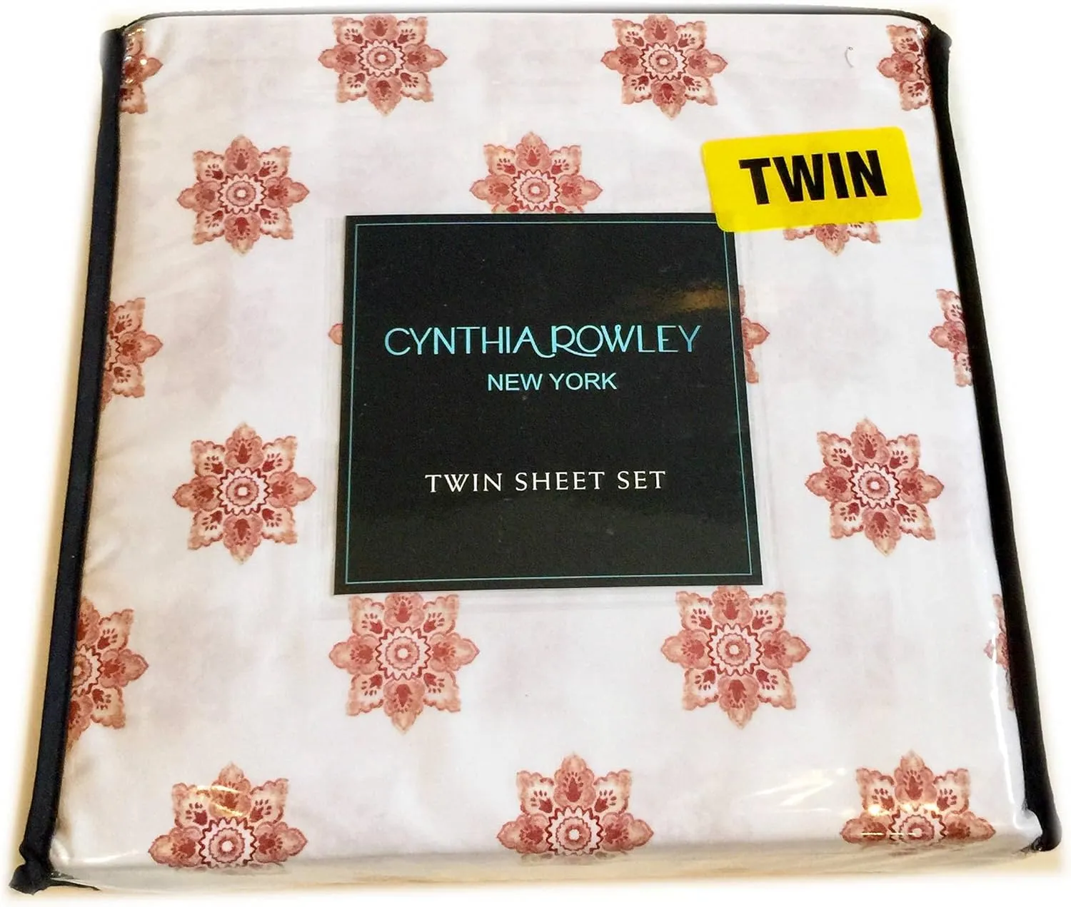Cynthia Rowley Microfiber Twin Size Sheet Set - Brown Medallion On White 100% Microfiber
