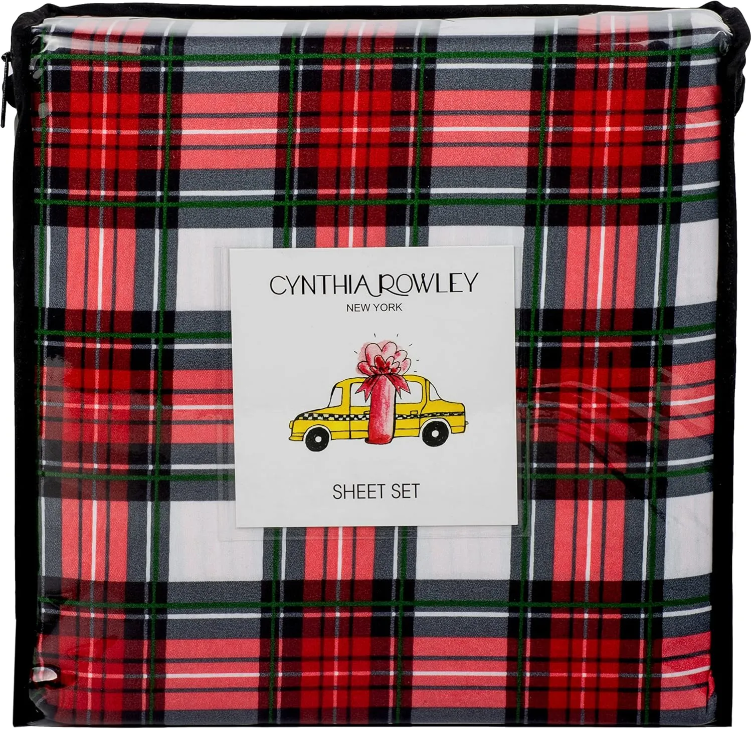 Cynthia Sheet Set Plaid Checked Tartan Red Black Green White (Queen)