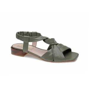 Dark Green Leather Cross Over Sandals