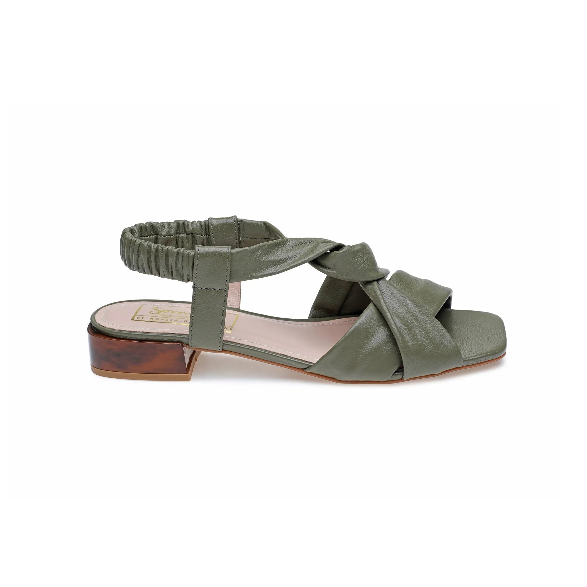Dark Green Leather Cross Over Sandals