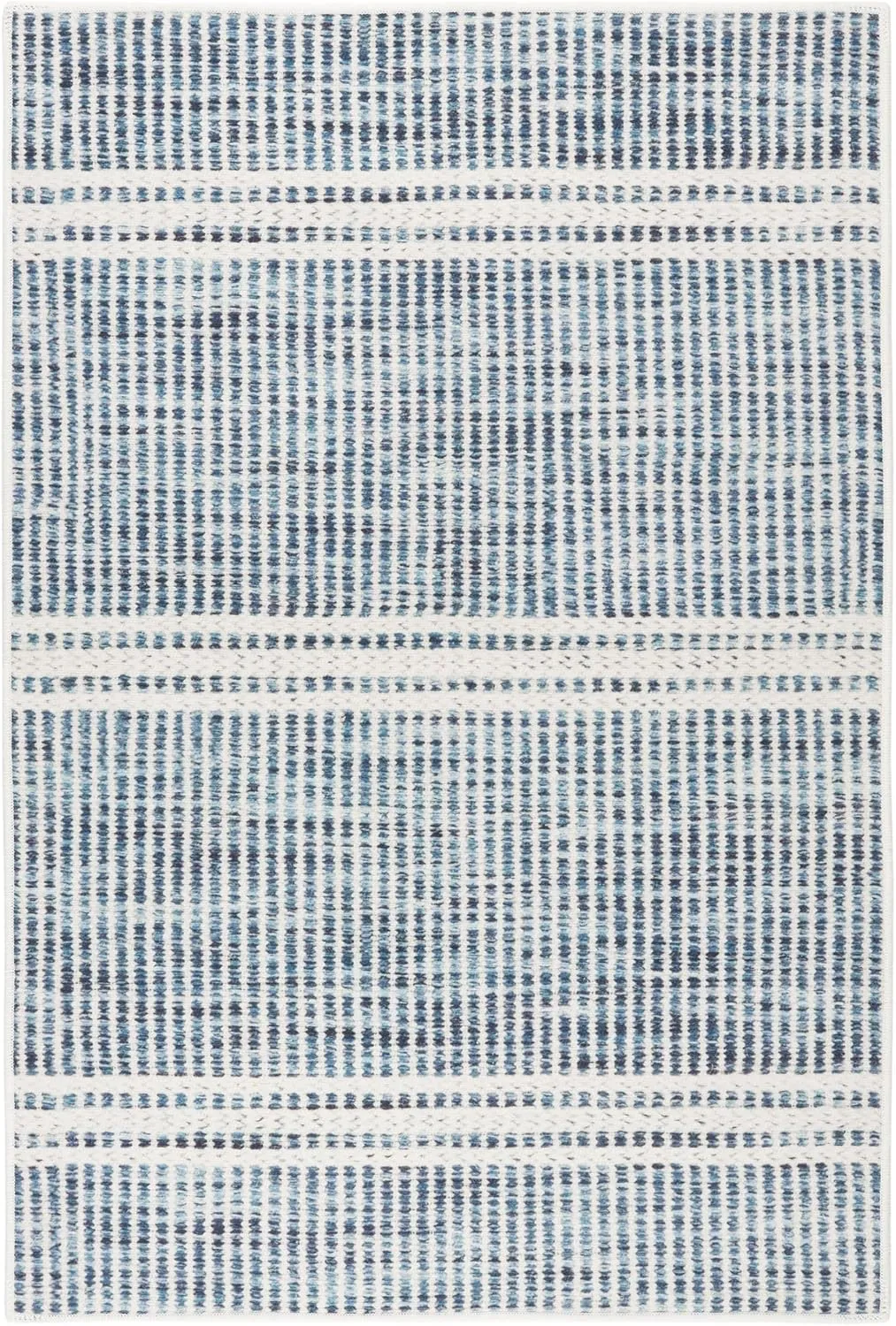 Dash and Albert Malta Blue Machine Washable Area Rug - 8' x 10' Blue Stripe Washable Accent Rug - Durable, High Traffic Areas Kitchen, Mudroom, Hallways