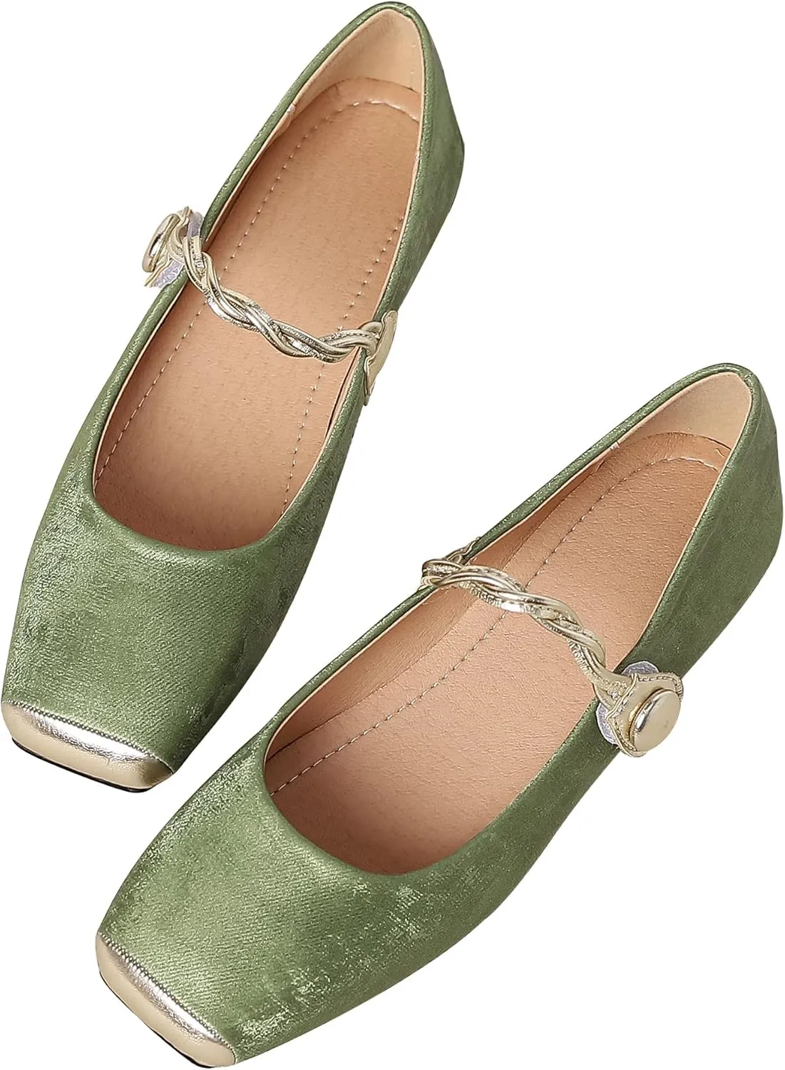 Dear Time Women's Flower Ballets Square Toe Flats Mary Jane Shoes Easy Buckle Strap Flat Dress Shoes