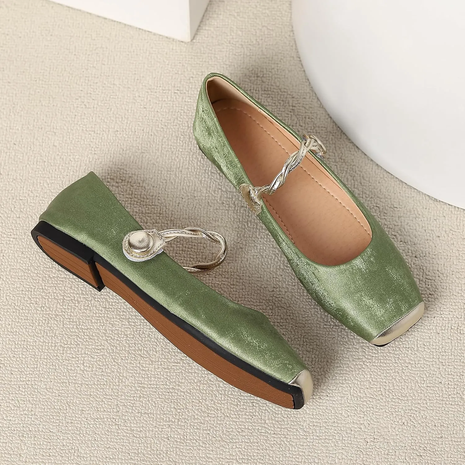 Dear Time Women's Flower Ballets Square Toe Flats Mary Jane Shoes Easy Buckle Strap Flat Dress Shoes