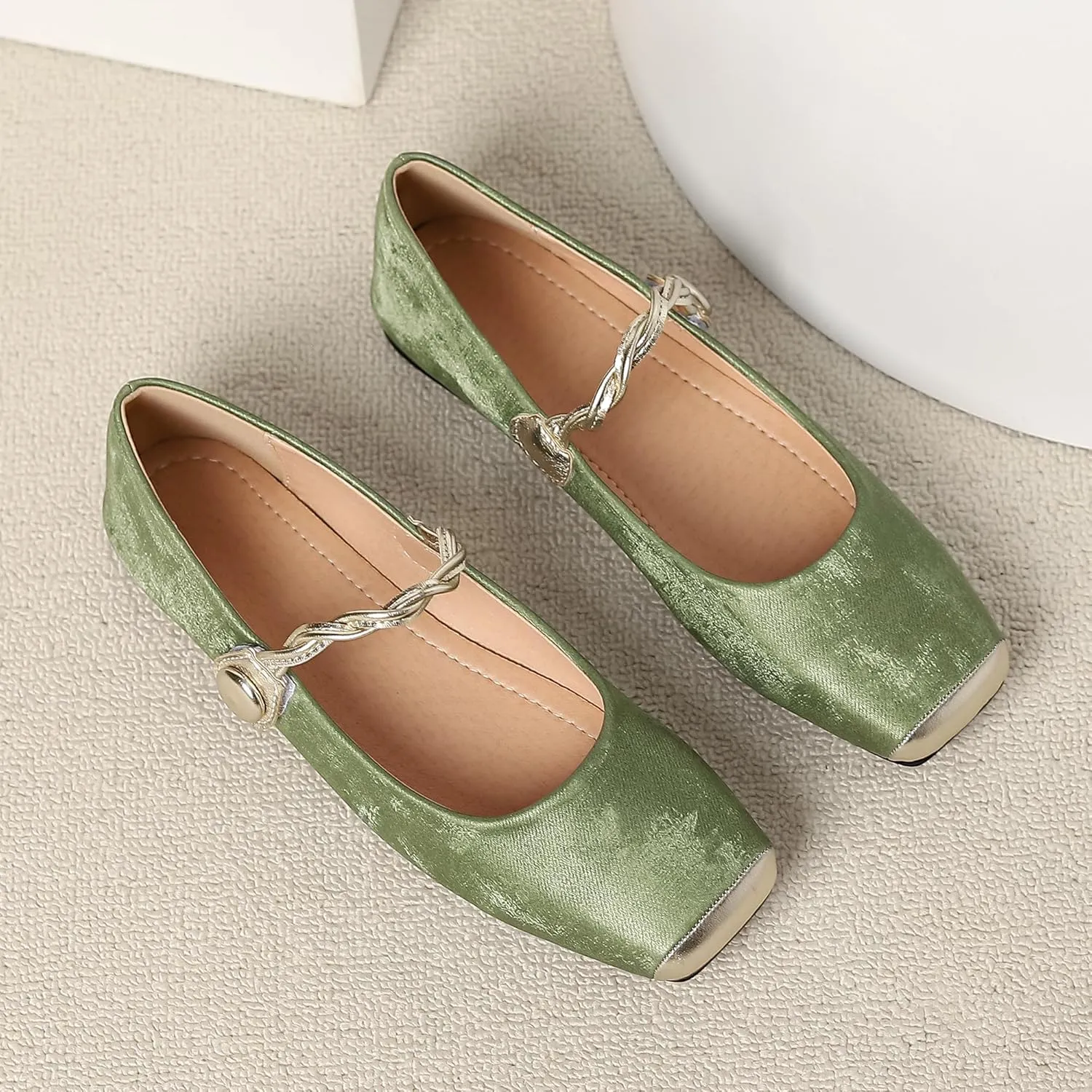 Dear Time Women's Flower Ballets Square Toe Flats Mary Jane Shoes Easy Buckle Strap Flat Dress Shoes