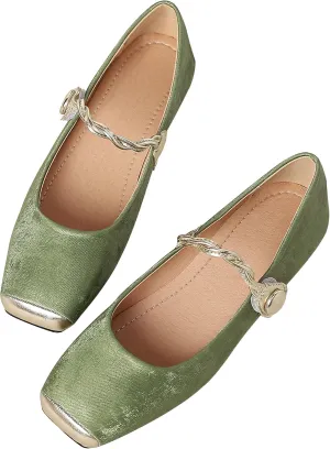 Dear Time Women's Flower Ballets Square Toe Flats Mary Jane Shoes Easy Buckle Strap Flat Dress Shoes