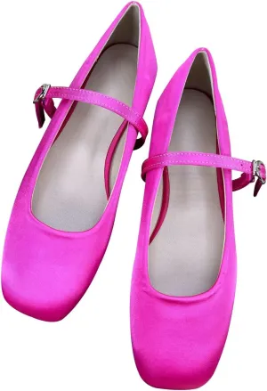 Dear Time Women's Flower Ballets Square Toe Flats Mary Jane Shoes Easy Buckle Strap Flat Dress Shoes