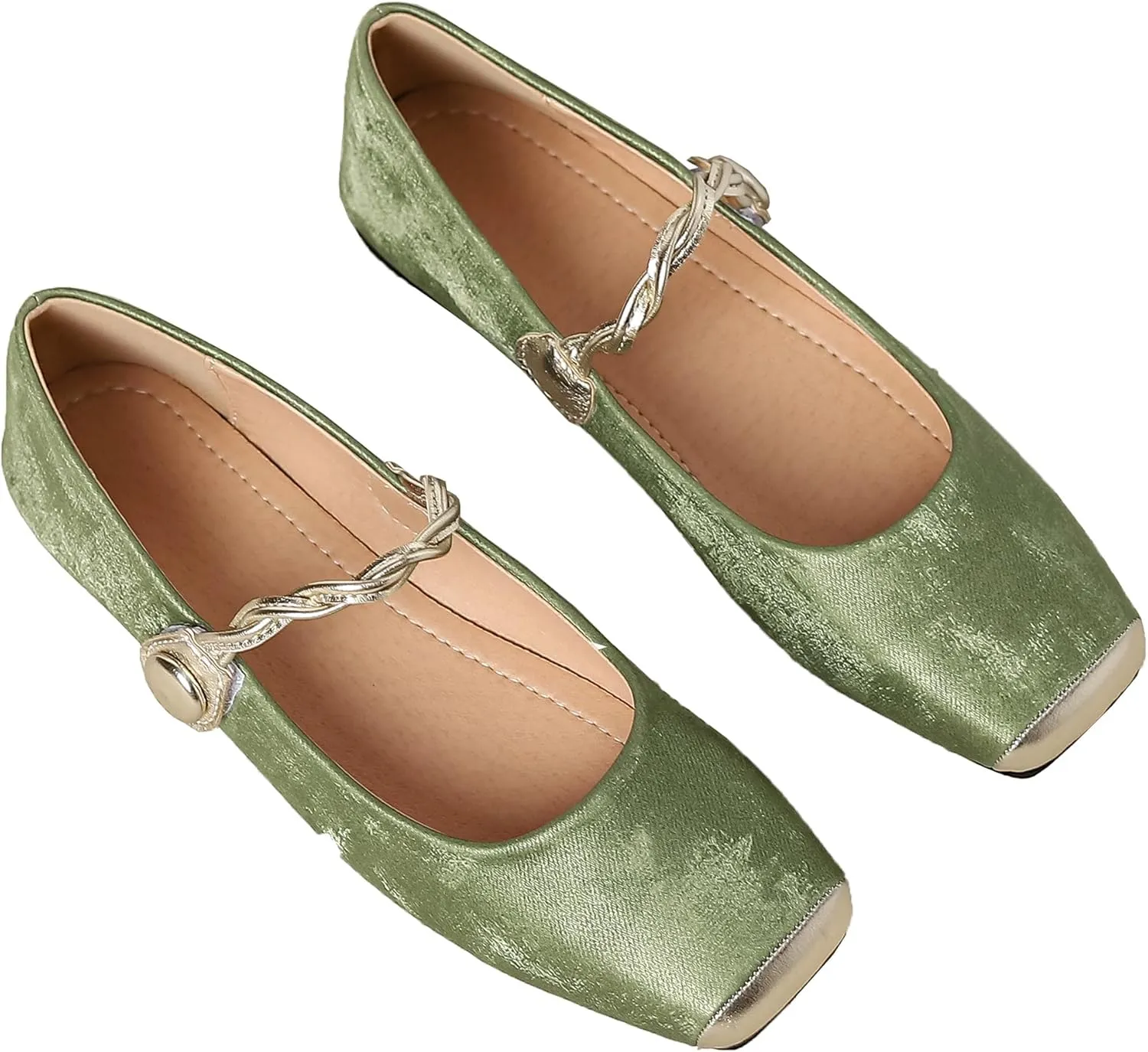 Dear Time Women's Flower Ballets Square Toe Flats Mary Jane Shoes Easy Buckle Strap Flat Dress Shoes