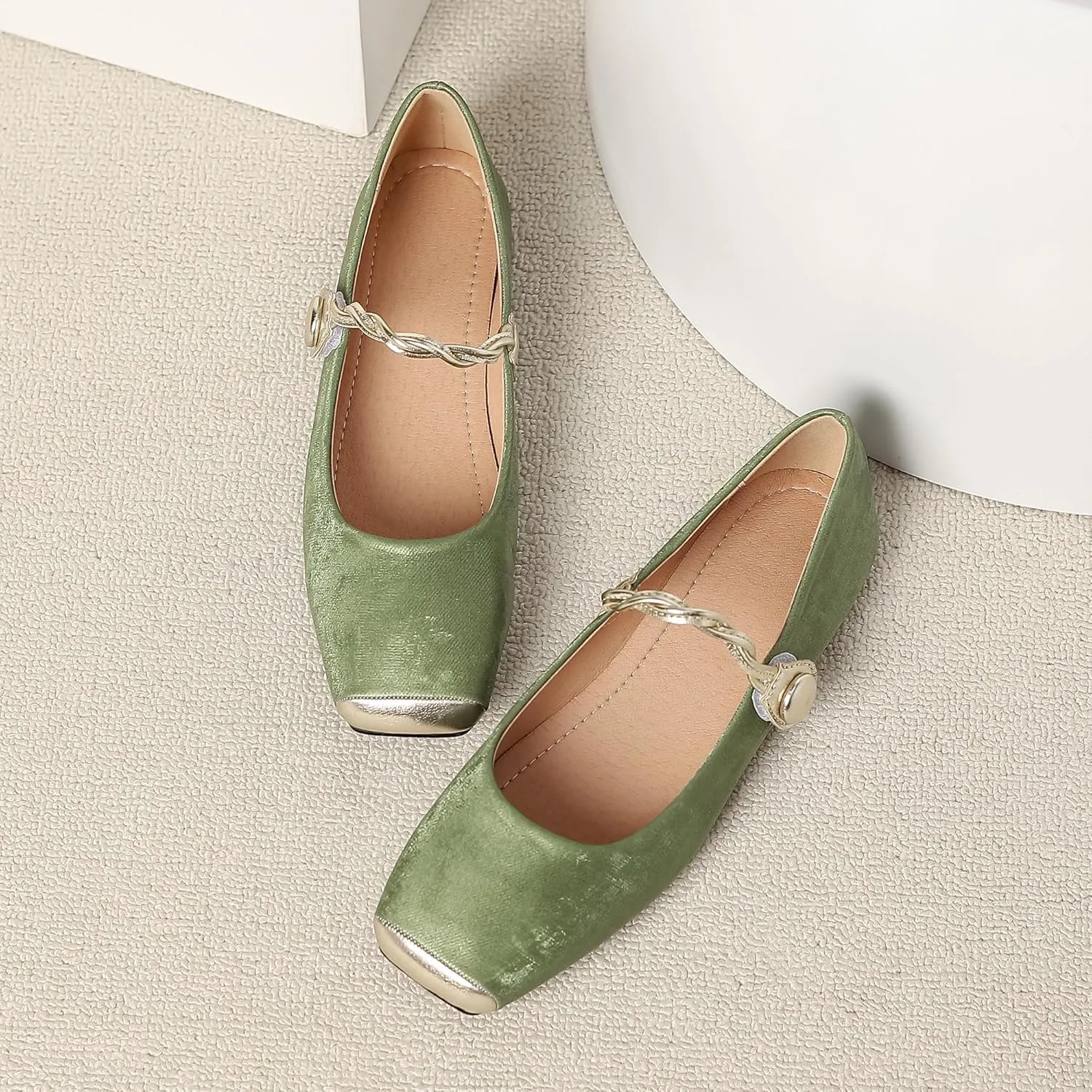Dear Time Women's Flower Ballets Square Toe Flats Mary Jane Shoes Easy Buckle Strap Flat Dress Shoes