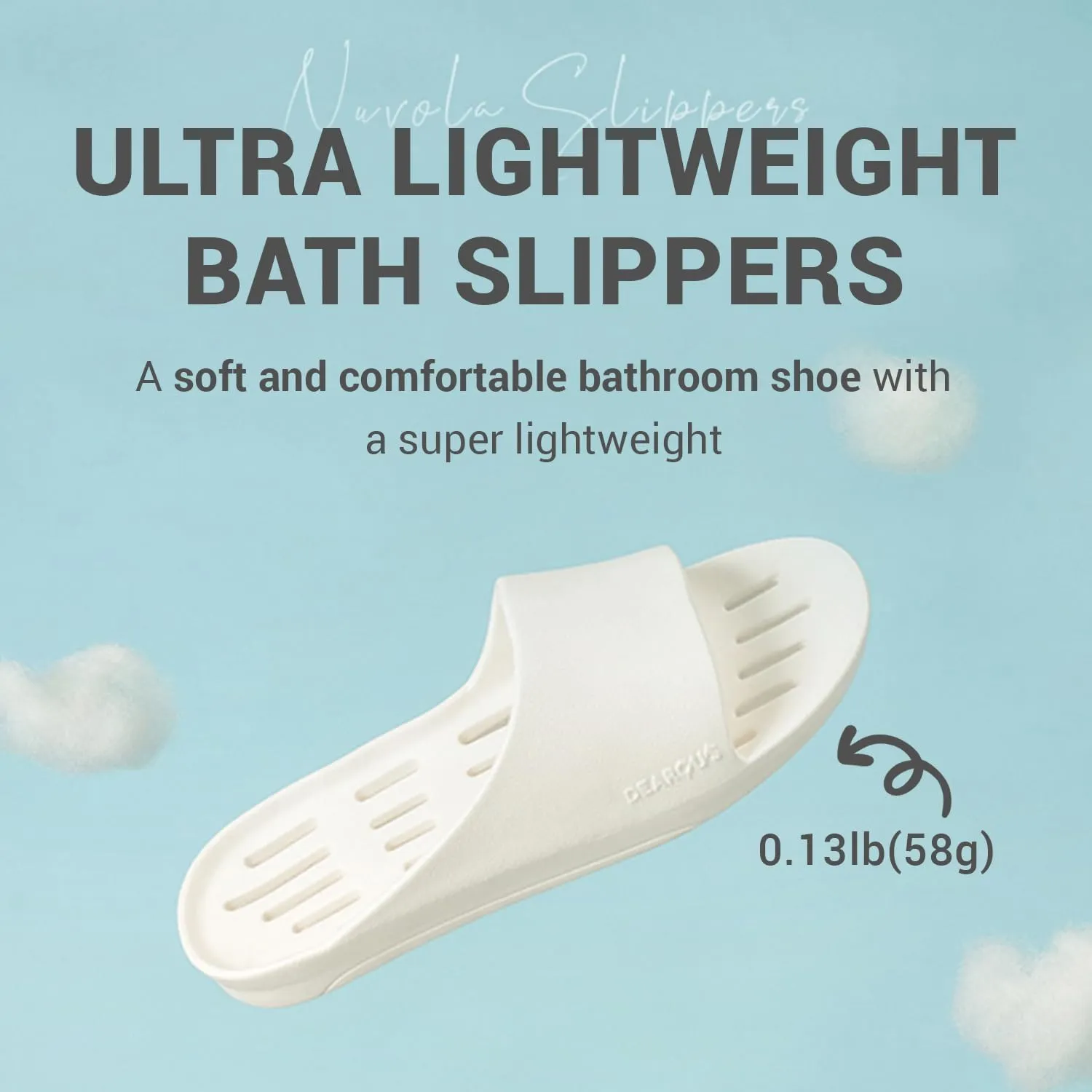 DEARCUS Shower Slipper Ultra Lightweight & Durable Slim Sole - Quick Drying Pool Slides Slippers with Optimal Height and Soft - Nuvola