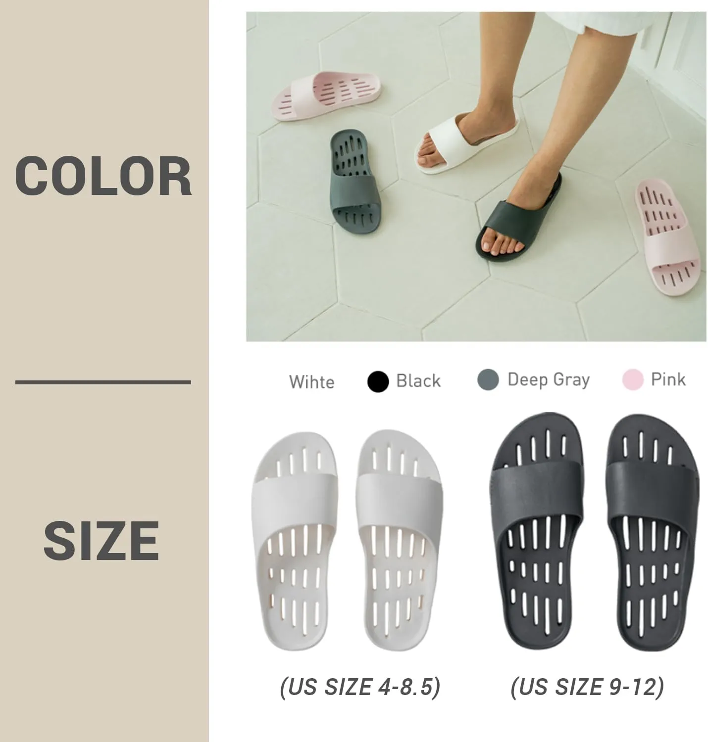 DEARCUS Shower Slipper Ultra Lightweight & Durable Slim Sole - Quick Drying Pool Slides Slippers with Optimal Height and Soft - Nuvola